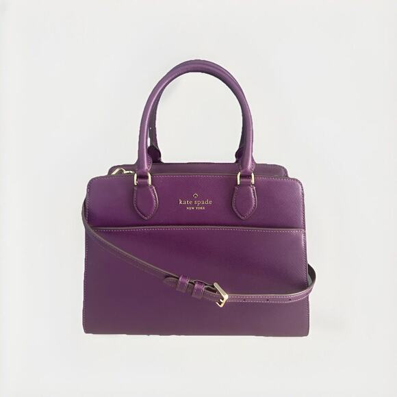 Kate Spade Ripe Plum Madison Saffiano Leather Medium Purple Bag Satchel EUC - Picture 3 of 15